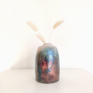 Grand Vase Raku Bleu et Rouge de Cuivre